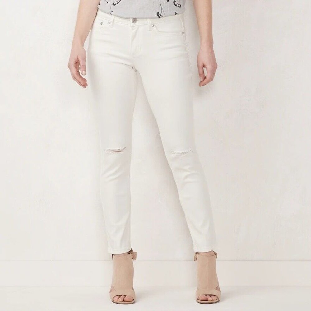 LC Lauren Conrad  Midrise Distressed Skinny Jeans in White